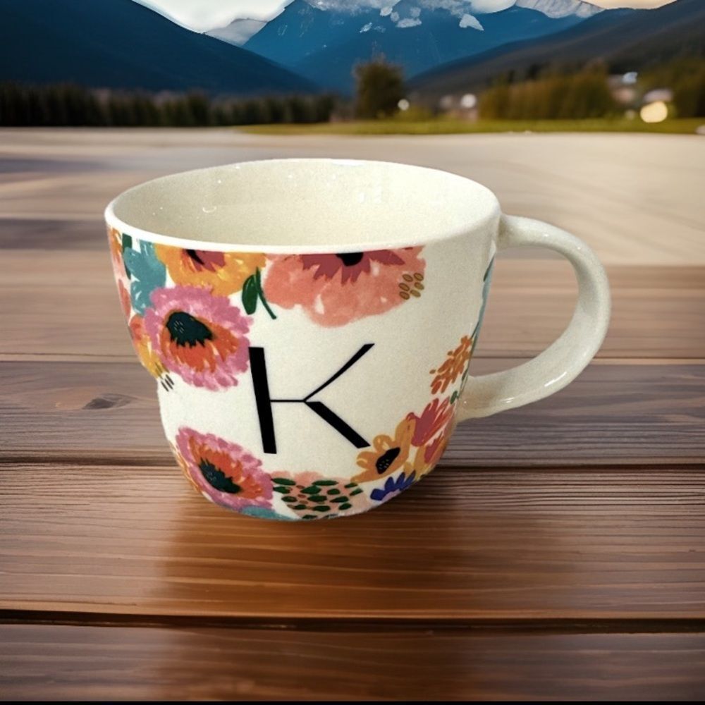 Opalhouse Ceramic Floral Mug - Cream Monogrammed (K)